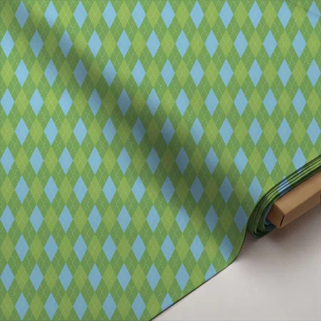 Green Checks Printed Satin Fabric