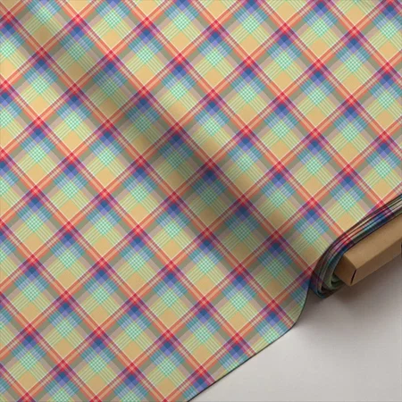Pastel Girly Plaid Printed Satin Fabric