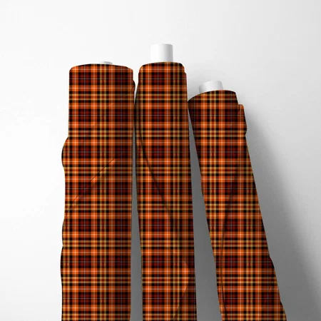 Fall Plaid Russet Brown, Orange and Yellow Pattern Printed Satin Fabric