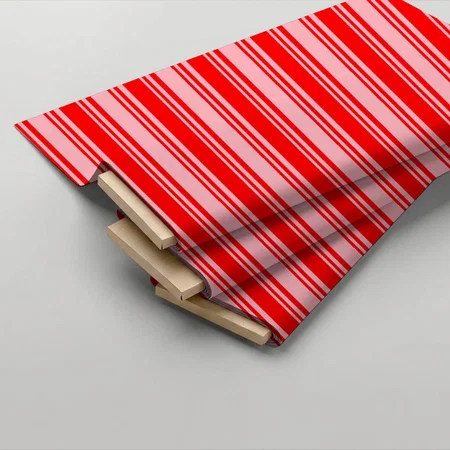 Red & Light Pink Colored Pattern of Stripes Printed Satin Fabric