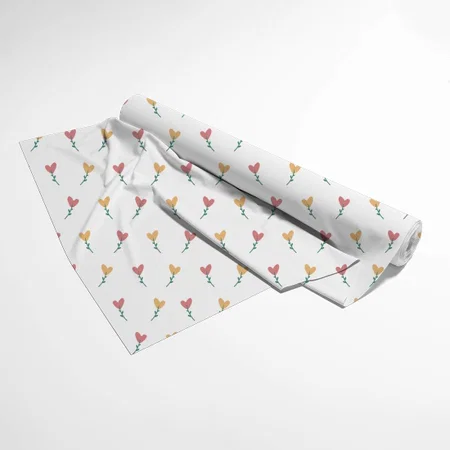 Cute Girly Pastel Peach Heart Flower Sweet Pattern Printed Satin Fabric
