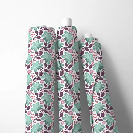Watercolor Botanical Seamless Pattern Pastel Leave Printed Satin Fabric