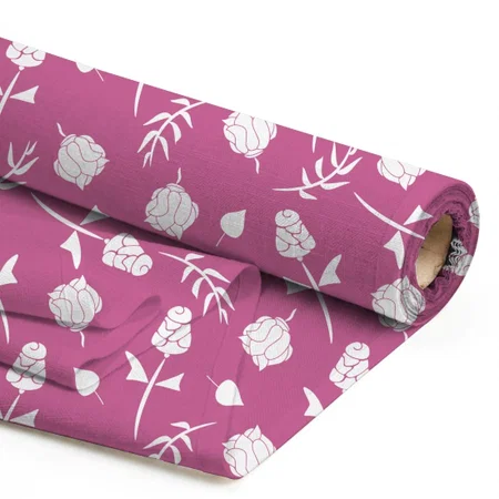 Pretty Pink And White Roses Rosebud Floral Printed Satin Fabric