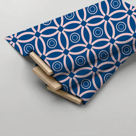 Pastel Pink & Blues Retro Geometric Pattern Printed Satin Fabric