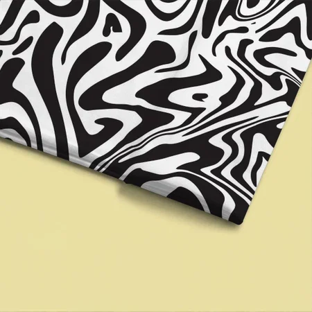 Liquid Wavy Black And White Stripes Abstract Seamless Pattern Printed Satin Fabric
