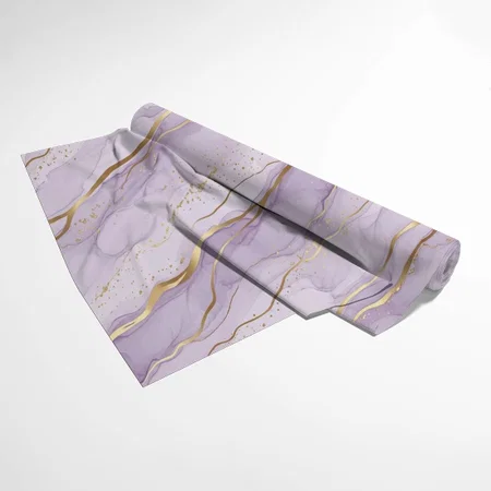 Purple And Golden Abstract Marble Swirl Pattern  Printed Satin Fabric