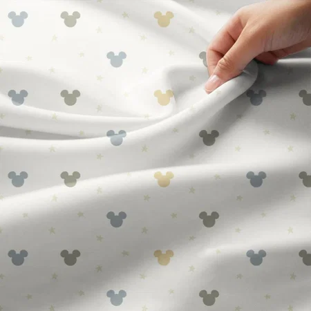 Infant Pastel Cartoon Icon And Star Pattern Printed Satin Fabric