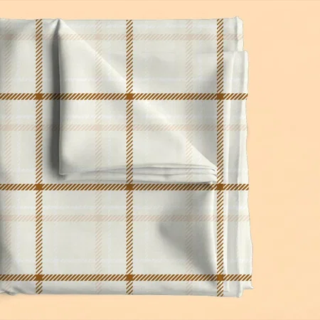 Gingham Plaid Neutral Brown Ivory Pastel Color Printed Satin Fabric