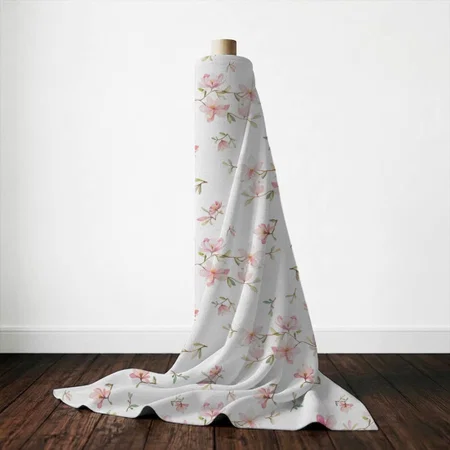 Soft Pink Watercolor Flower Pattern Printed Satin Fabric