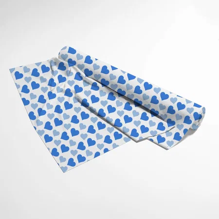 Blue Hearts Printed Satin Fabric