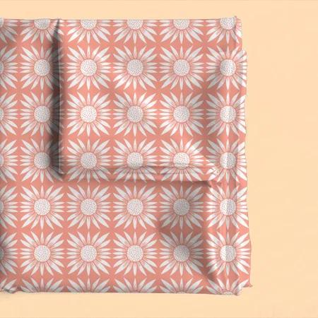 Sunflowers Pink Tile Pattern Printed Satin Fabric