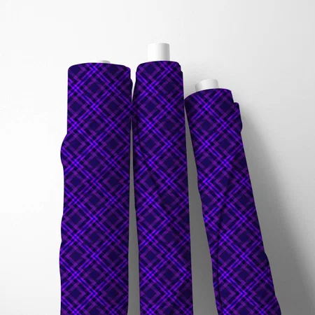 90s Vibrant Plaid Pattern Abstract Grunge Purple Printed Satin Fabric