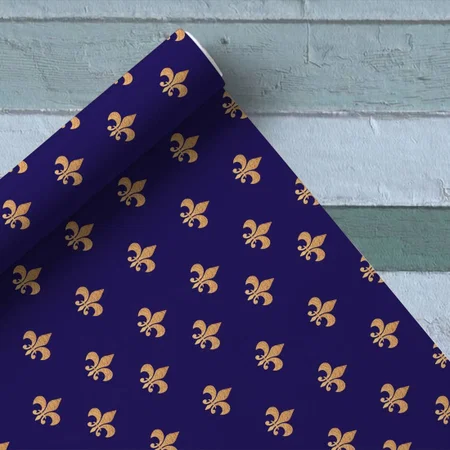 Blue Gold Royal Vintage Pattern Printed Satin Fabric