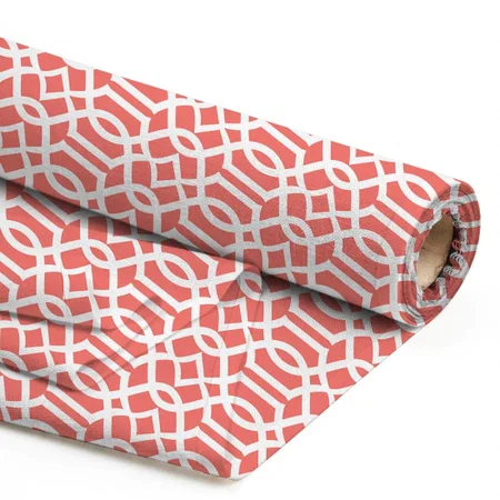 Chic Coral Trellis Lattice Pattern Printed Satin Fabric
