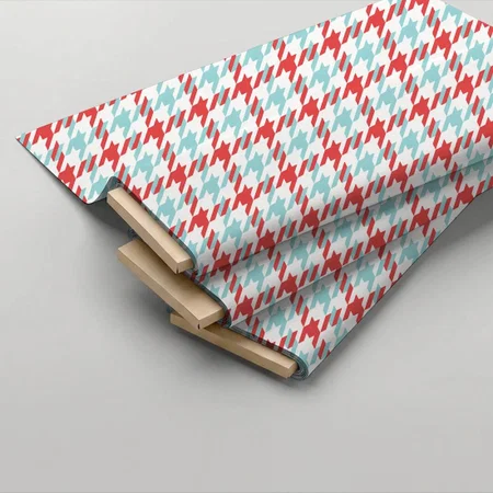 Retro Red And Turquoise Houndstooth Plaid Pattern Printed Satin Fabric