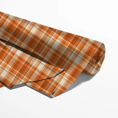 Orange Plaid Printed Satin Fabric