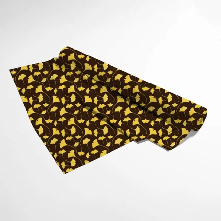 Yellow Ginkgo Leaves Pattern Printed Satin Fabric