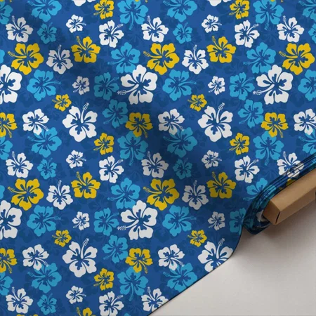 Tropical Hawaiian Hibiscus Floral Pattern Printed Satin Fabric