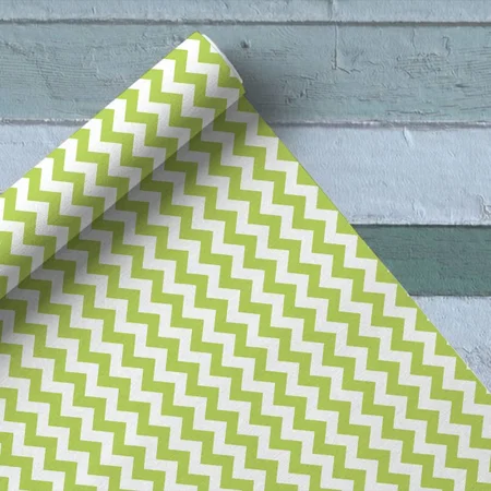 Green Zigzag Pattern Printed Satin Fabric