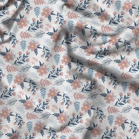 Chic Floral White Fabric Printed Satin Fabric