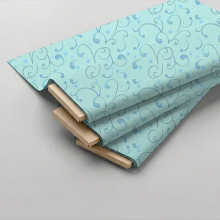 Scroll Swirl Dot Aqua Blue Printed Satin Fabric