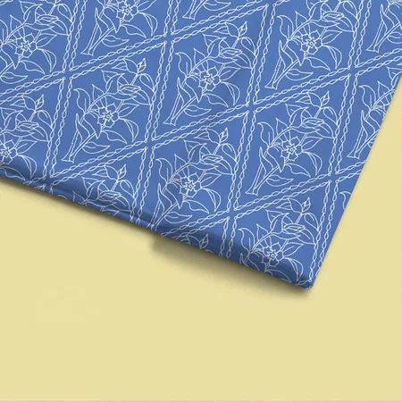 Chic Blue Vintage Periwinkle Floral Pattern Printed Satin Fabric