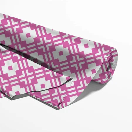 Chic Pink Abstract Geometric Pattern Printed Satin Fabric