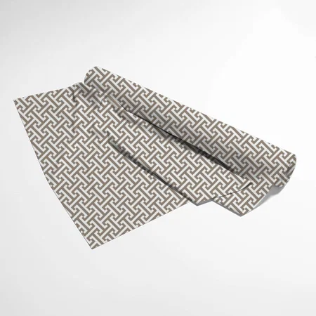 Mocha Brown Greek Key Pattern Printed Satin Fabric