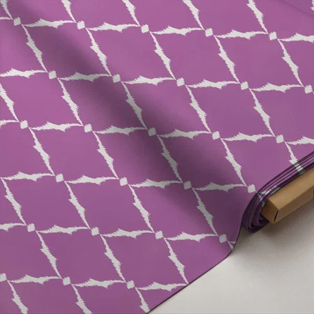 Modern Chic Textured Purple Ikat Chevron Pattern Printed Satin Fabric