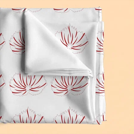 A Vibrant Red Floral Design Printed Satin Fabric