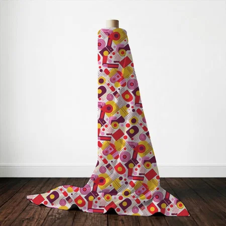 Retro Geometric Abstract Printed Satin Fabric