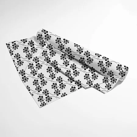 Modern Minimalist Black And White Floral Pattern Printed Satin Fabric