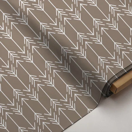 Mocha Brown Herringbone Arrows Printed Satin Fabric