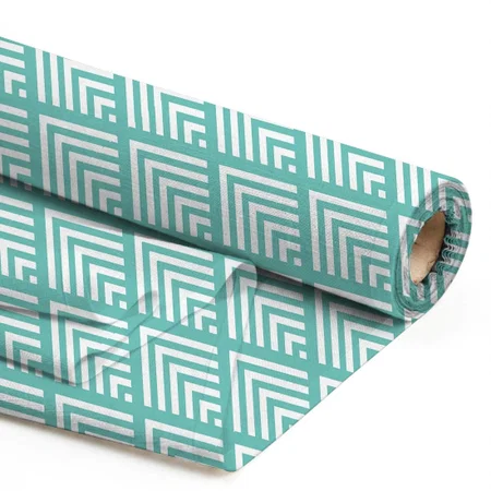 Aqua And White Diamond Chevron Printed Satin Fabric