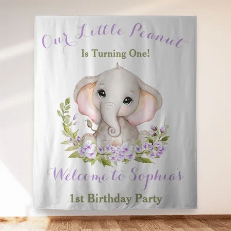 1st Birthday Elephant Design Customized Vinyl Flex Print Backdrop