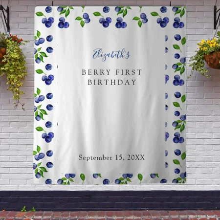 Blueberry Berry First Birthday Customized Vinyl Flex Print Backdrop