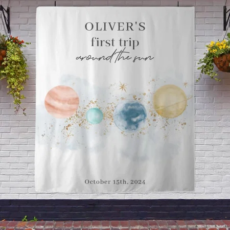 First Trip Around The Sun Space 1st Birthday Customized Vinyl Flex Print Backdrop