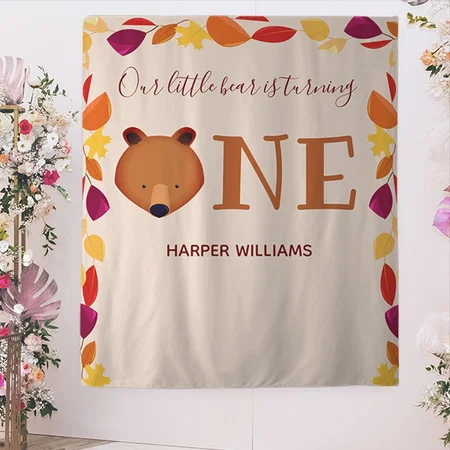 Bear One Fall Animal First Birthday Customized Vinyl Flex Print Backdrop