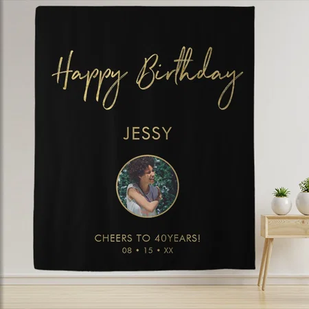 Gold & Black Happy Birthday Photo Party Customized Vinyl Flex Print Backdrop