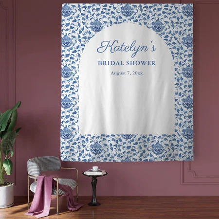Blue Bridal Shower Photo Customized Vinyl Flex Print Backdrop