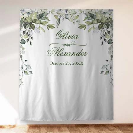 Watercolor Eucalyptus Wedding Customized Vinyl Flex Print Backdrop
