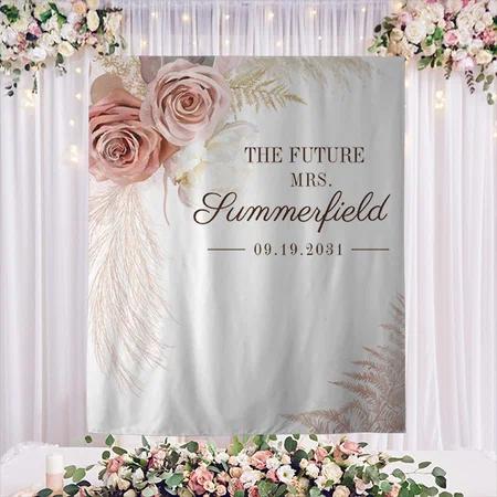 Pampas Grass Terracotta Bridal Shower Customized Vinyl Flex Print Backdrop