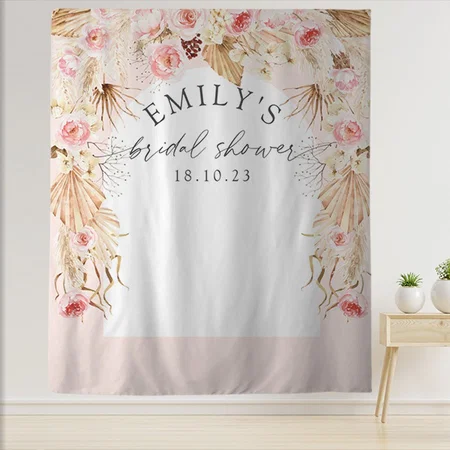 Blush Pink Modern Arch Boho Floral Customized Vinyl Flex Print Backdrop