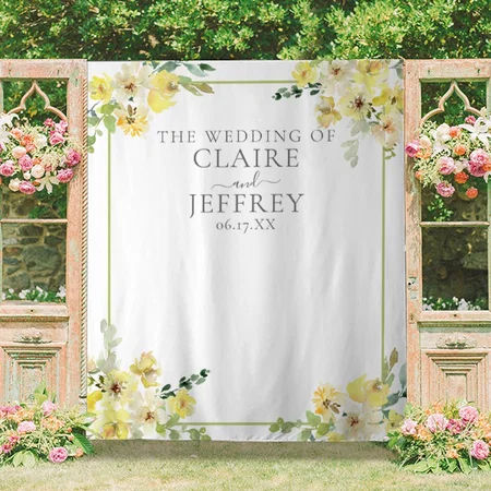 Elegant Yellow Floral Sage Green Wedding Customized Vinyl Flex Print Backdrop