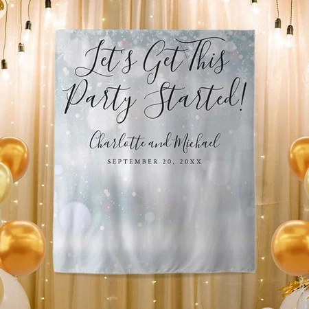 Party Started Script Winter Snowflakes Customized Vinyl Flex Print Backdrop