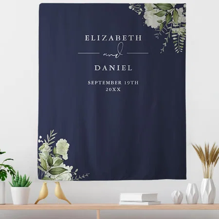 Navy Blue Floral Wedding Customized Vinyl Flex Print Backdrop