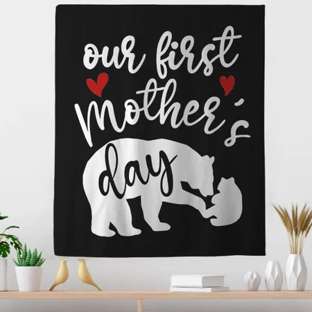 Our First Mothers Day Hearts Mama Bear Customized Vinyl Flex Print Backdrop