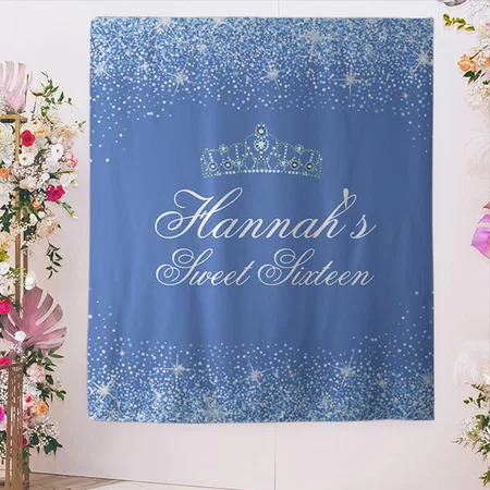 Beautiful Blue Glitter Customized Vinyl Flex Print Backdrop