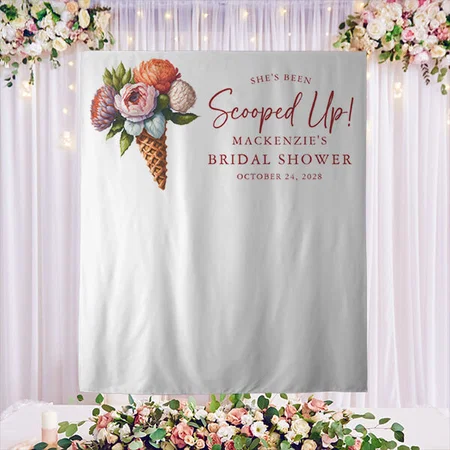 Rustic Elegant Boho Ice Cream Bridal Shower Customized Vinyl Flex Print Backdrop