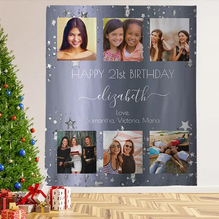Birthday Photo Collage Silver Best Friends Customized Vinyl Flex Print Backdrop